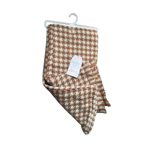 Time And Tru Brown Strip Houndstooth Blanket Wrap - Picture 8 of 10